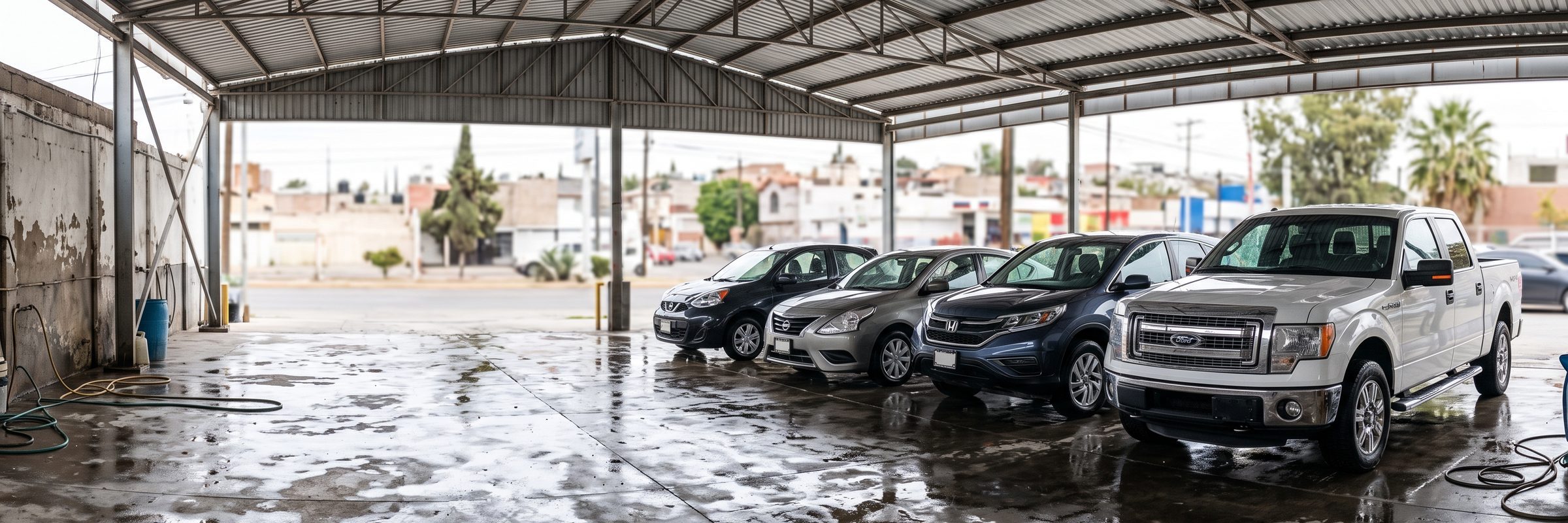 Clean cars of different sizes under the roof